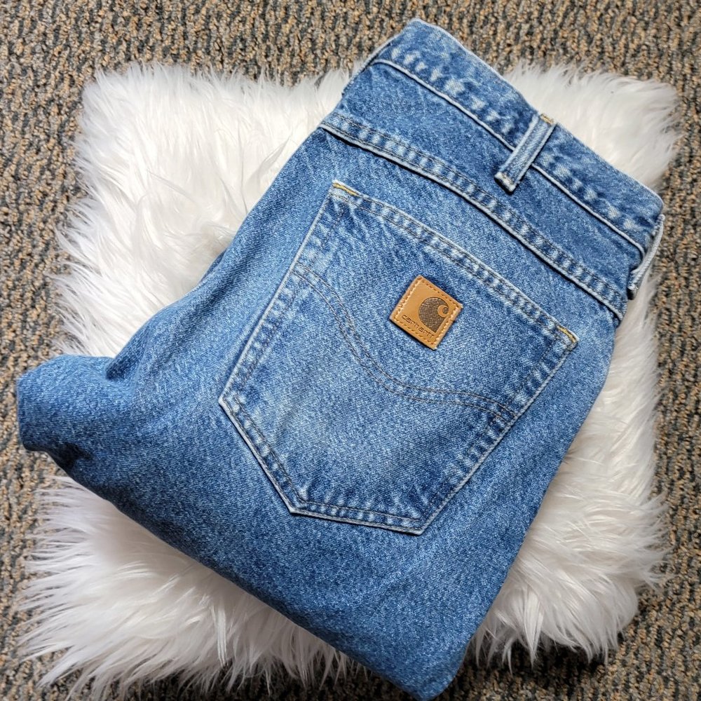 EUC Carhartt Women's Blue Flannel Lined Jeans 32x30 Super Warm!!! - Picture 12 of 13